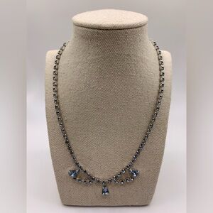 Lovely vintage silver tone light blue rhinestone necklace